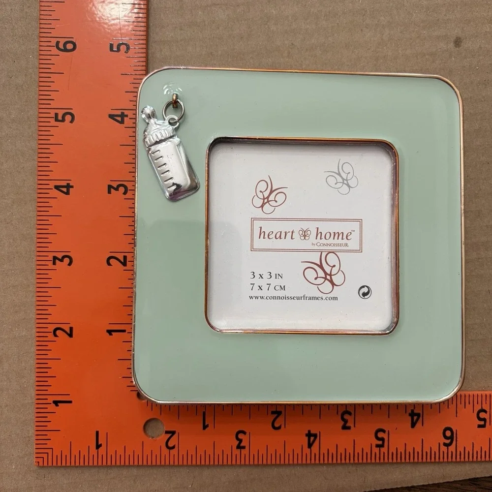 Connoisseur Heart And Home Baby Bottle 3x3 Photo Frame Mint Green Silver Nursery